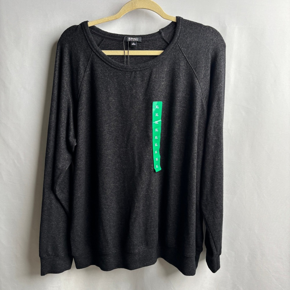 Buffalo David Bitton Womens XL Super Soft Cozy Crewneck Long Sleeve Top Charcoal